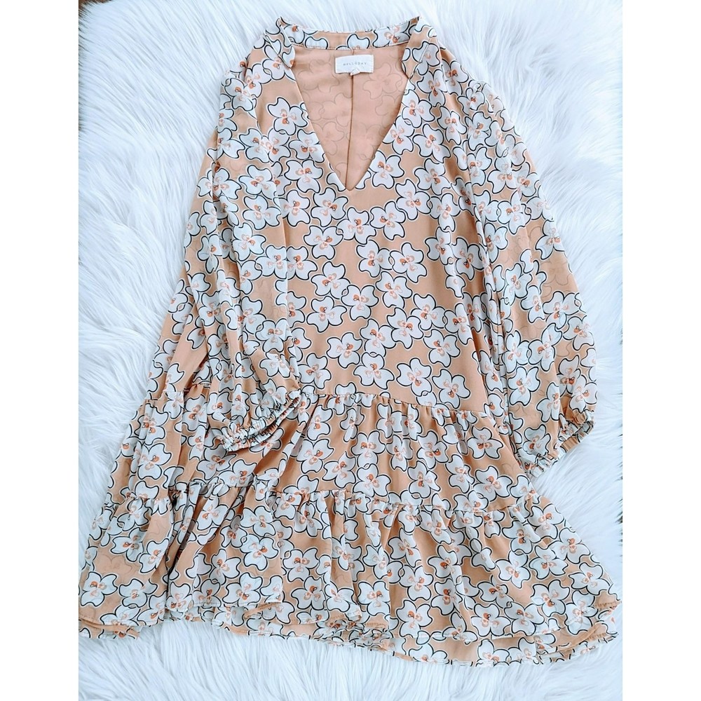 MELLODAY Size XS Orange Floral Three Tiered Tunic Top